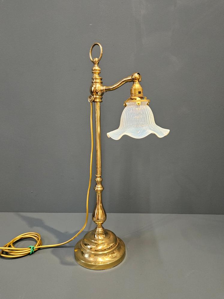 Edwardian Brass Rise and Fall Table Lamp - Image 1