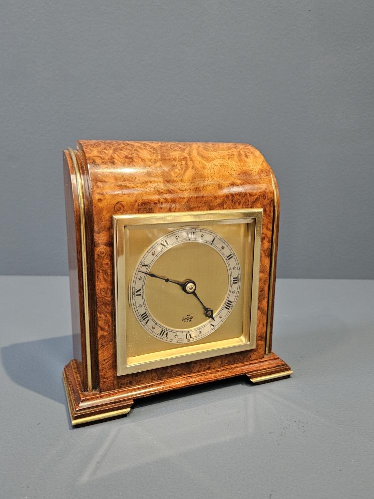 Art Deco Burr Walnut Mantle Clock By Elliott - Image 1