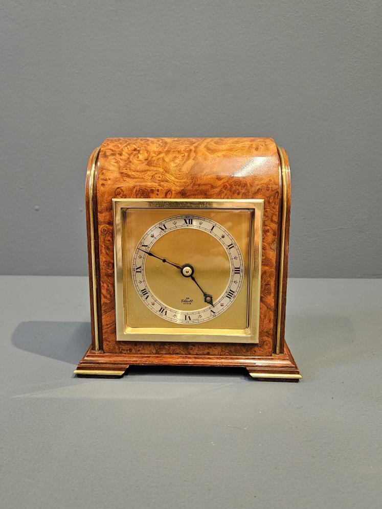 Art Deco Burr Walnut Mantle Clock By Elliott - Image 2