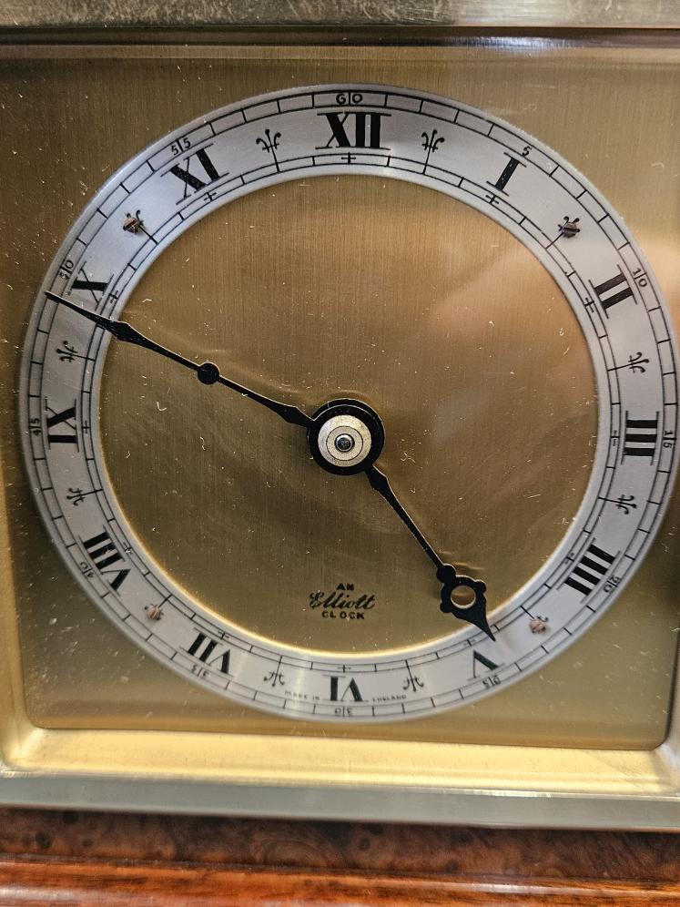 Art Deco Burr Walnut Mantle Clock By Elliott - Image 5