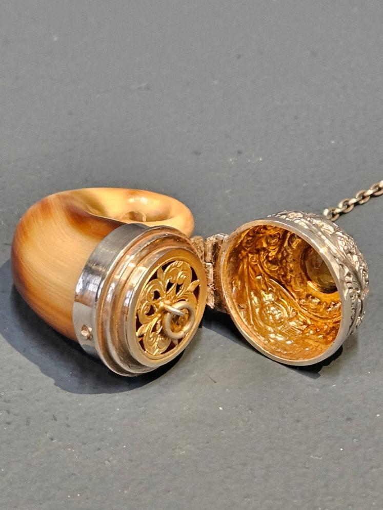 Superb Silver and Horn Vinaigrette Inset with Topaz - Image 5