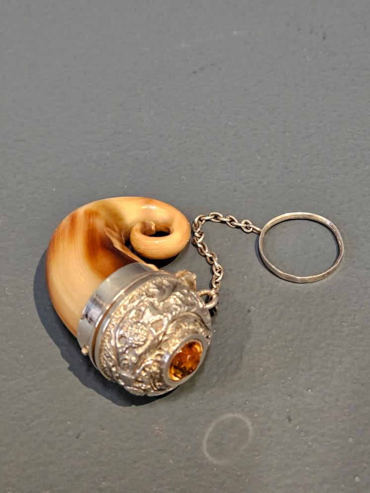 Superb Silver and Horn Vinaigrette Inset with Topaz - Image 1