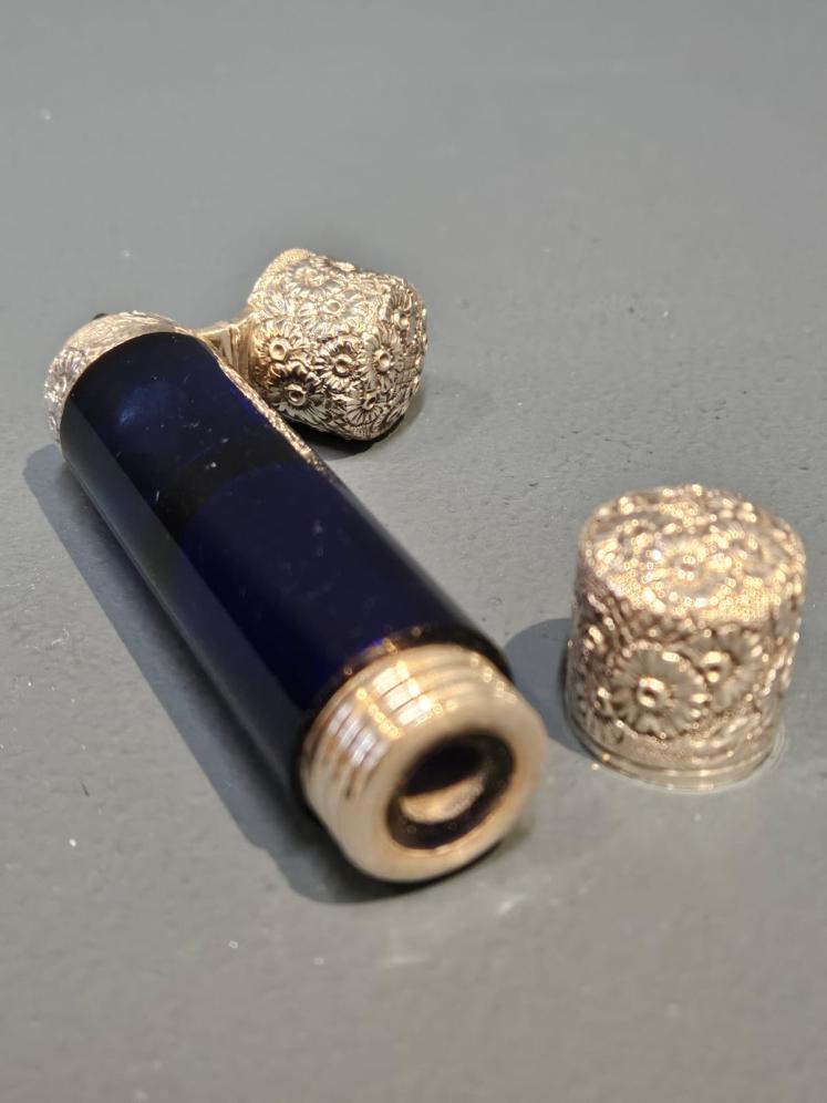 Victorian Bristol Blue and Silver Scent and Salts Bottle - Image 6