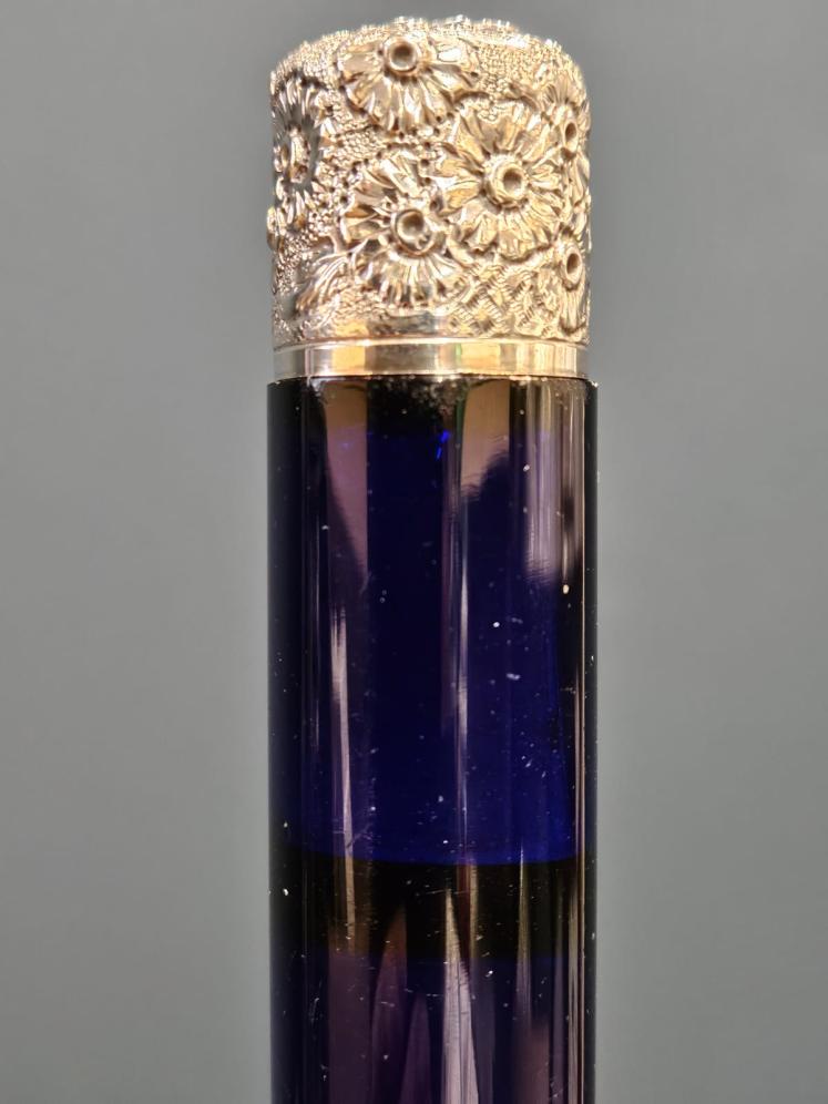 Victorian Bristol Blue and Silver Scent and Salts Bottle - Image 4
