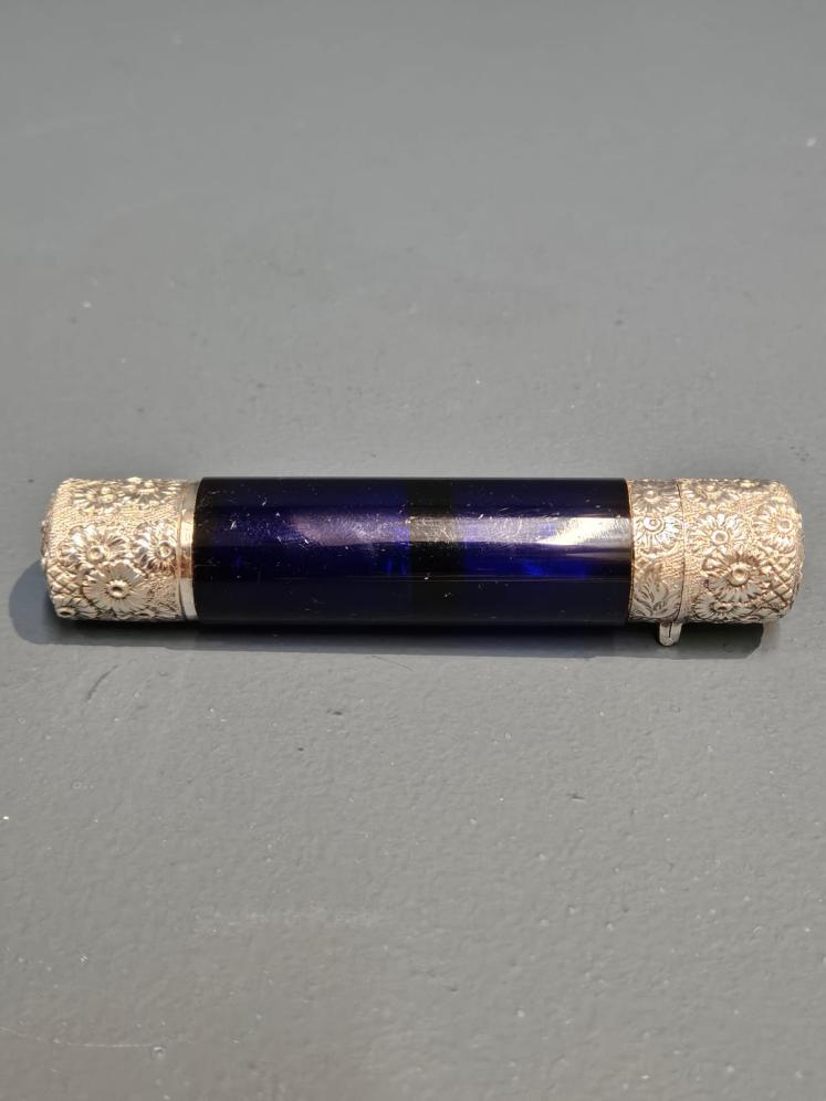 Victorian Bristol Blue and Silver Scent and Salts Bottle - Image 2