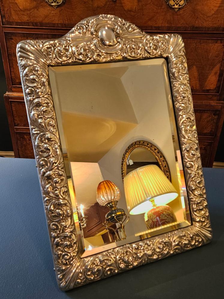 Large Victorian Silver Framed Mirror - Image 1