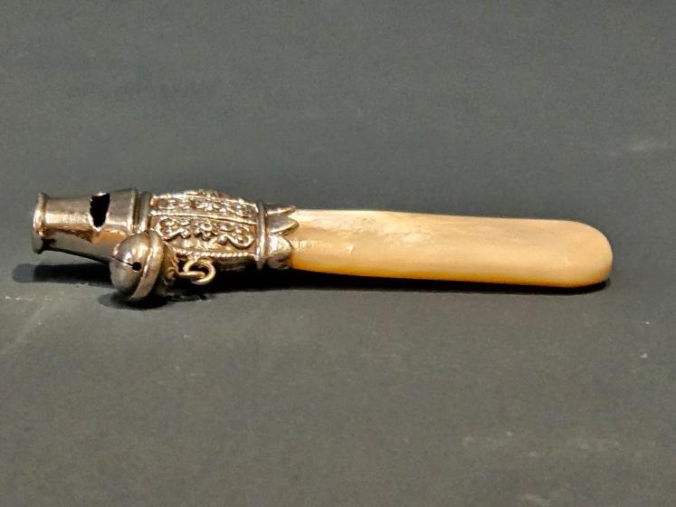 Victorian Silver and Mother of Pearl Soother, Whistle and Rattle - Image 6