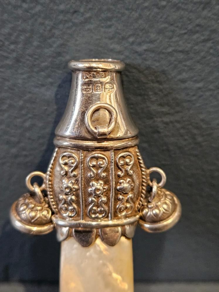 Victorian Silver and Mother of Pearl Soother, Whistle and Rattle - Image 4