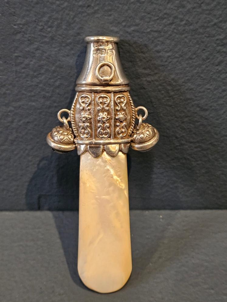 Victorian Silver and Mother of Pearl Soother, Whistle and Rattle - Image 3