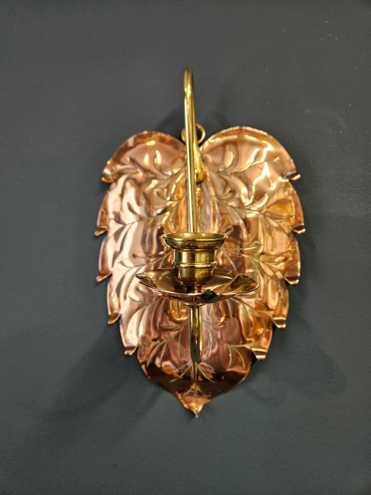 Matching Pair of Art Nouveau Copper and Brass Wall Sconces - Image 4