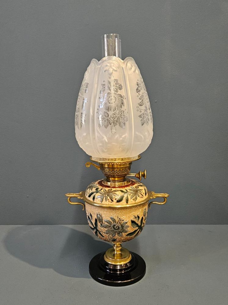 Doulton Lambeth Oil Lamp and Shade  - Image 1