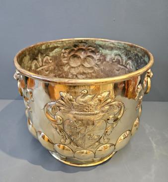 Victorian Large Brass Planter with Crest to the Front  - Image