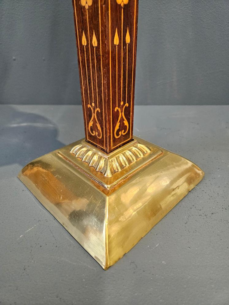 Late Victorian Art Nouveau Inlaid Column Oil Lamp - Image 7