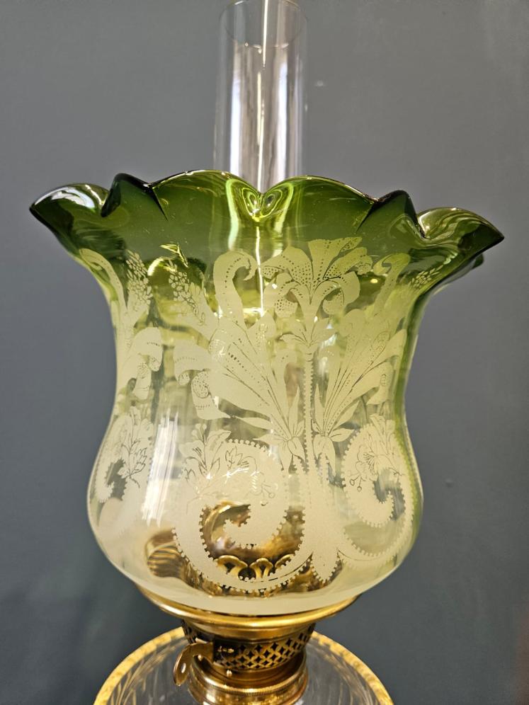 Late Victorian Art Nouveau Inlaid Column Oil Lamp - Image 2