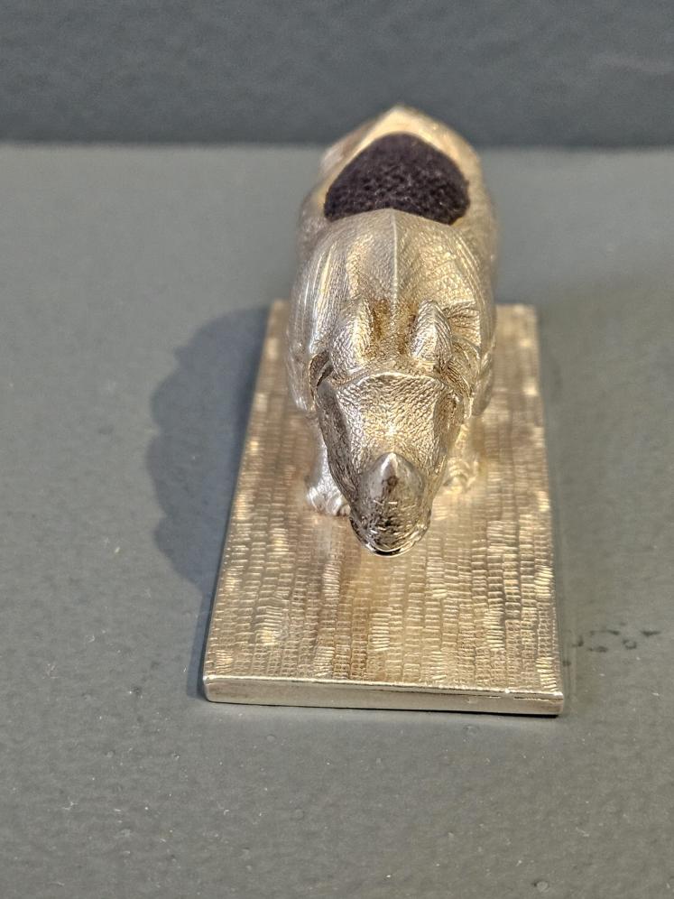 Rare Early Victorian Cast Silver Rhino Pin Cushion  - Image 6
