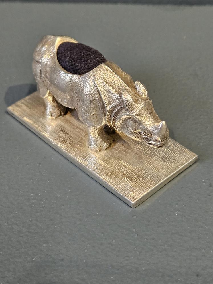 Rare Early Victorian Cast Silver Rhino Pin Cushion  - Image 5