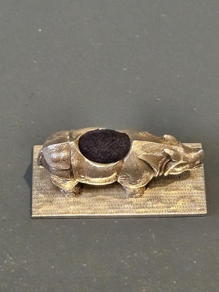 Rare Early Victorian Cast Silver Rhino Pin Cushion  - Image 3