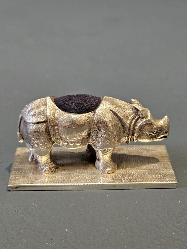 Rare Early Victorian Cast Silver Rhino Pin Cushion  - Image 1