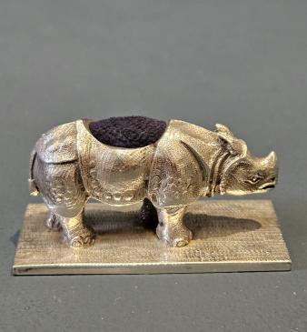 Rare Early Victorian Cast Silver Rhino Pin Cushion  - Image
