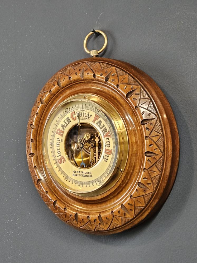 Edwardian Walnut Cased Aneroid Barometer by Wilson, Bury St Edmonds - Image 2
