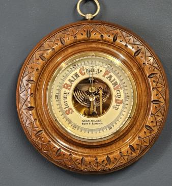 Edwardian Walnut Cased Aneroid Barometer by Wilson, Bury St Edmonds - Image