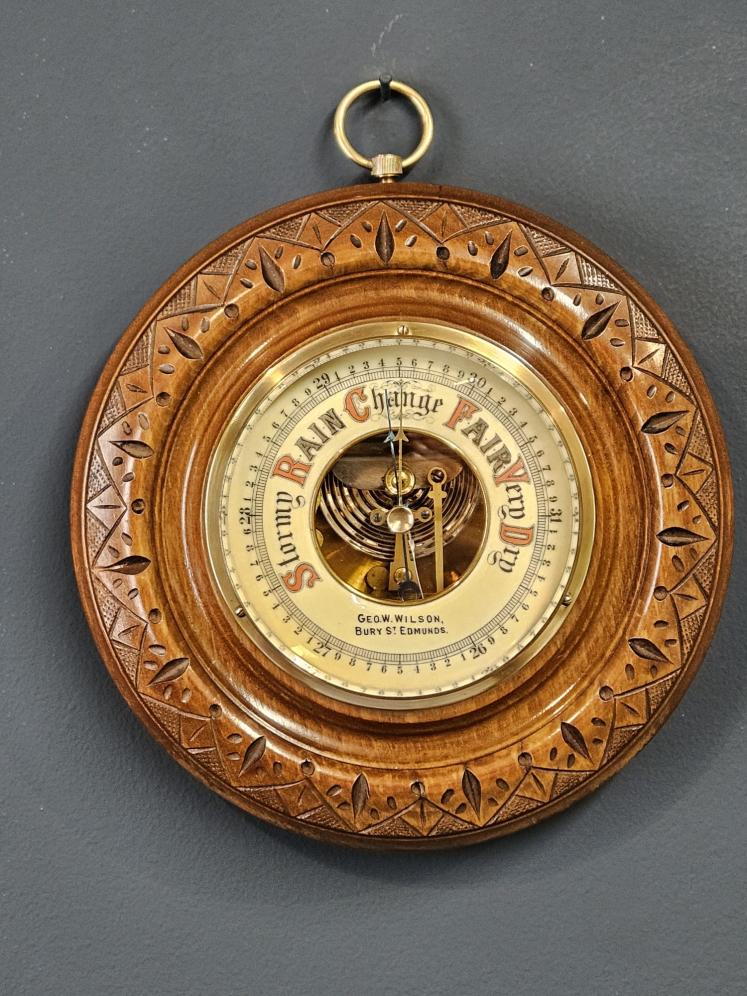 Edwardian Walnut Cased Aneroid Barometer by Wilson, Bury St Edmonds - Image 1