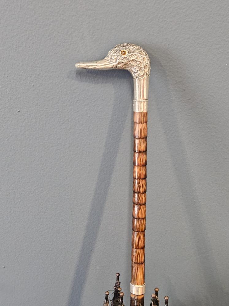 Edwardian Silver Ducks Head Handle Umbrella  - Image 3