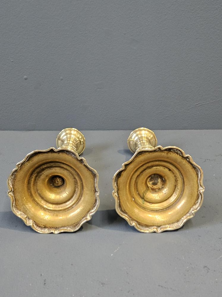 Pair of George III Brass Petal Base Candlesticks - Image 6