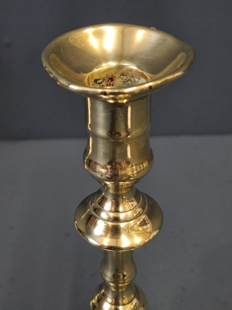 Pair of George III Brass Petal Base Candlesticks - Image 5