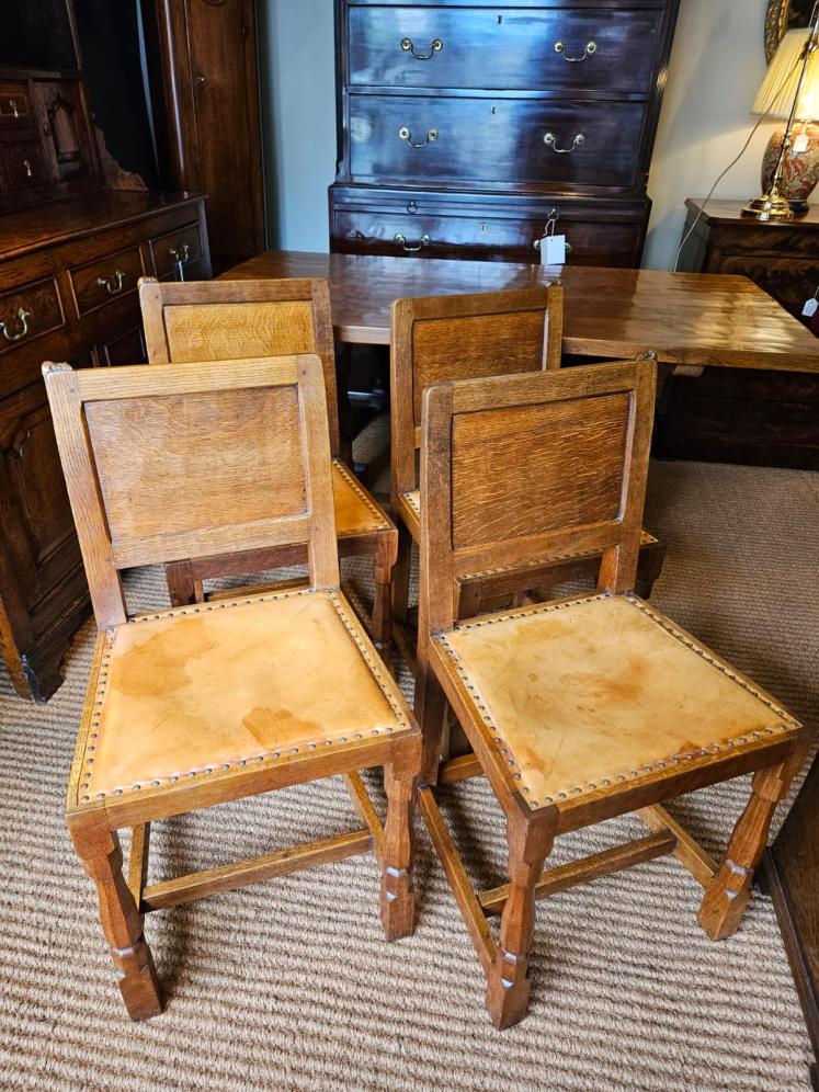 Superb 1950's Thompson of Kilburn Mouseman Dining Table and Chairs - Image 12
