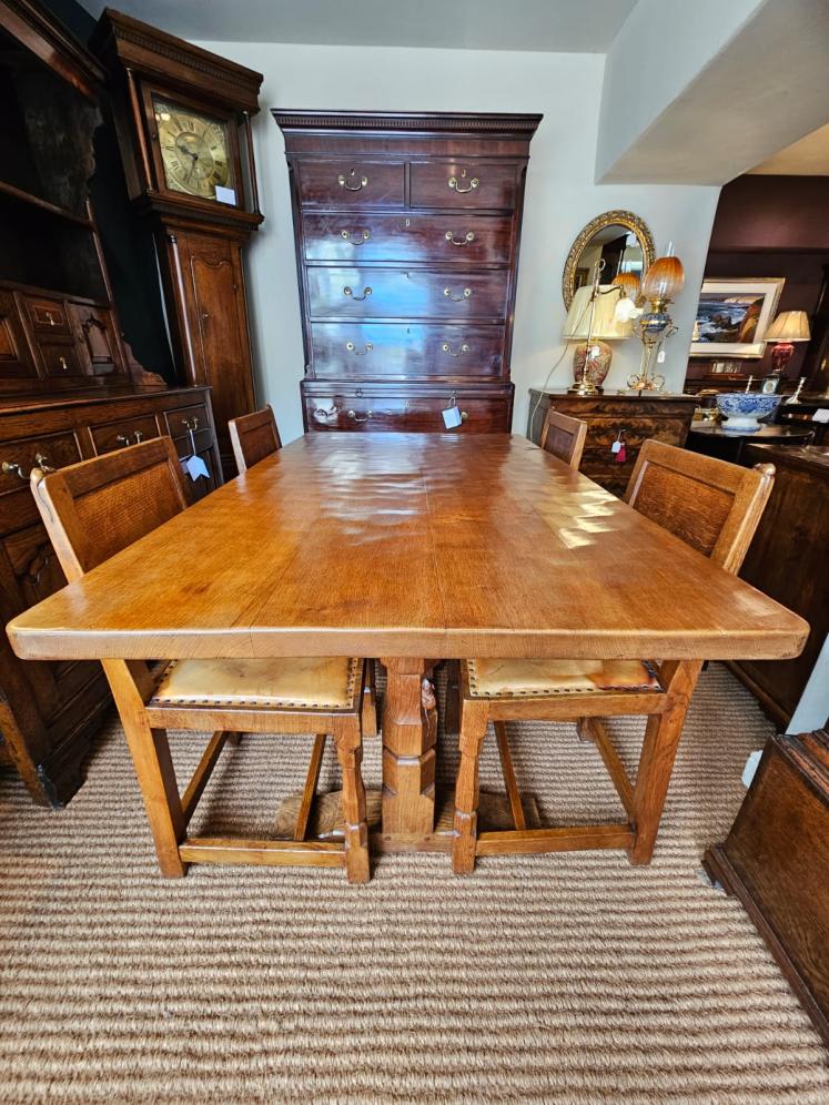 Superb 1950's Thompson of Kilburn Mouseman Dining Table and Chairs - Image 6