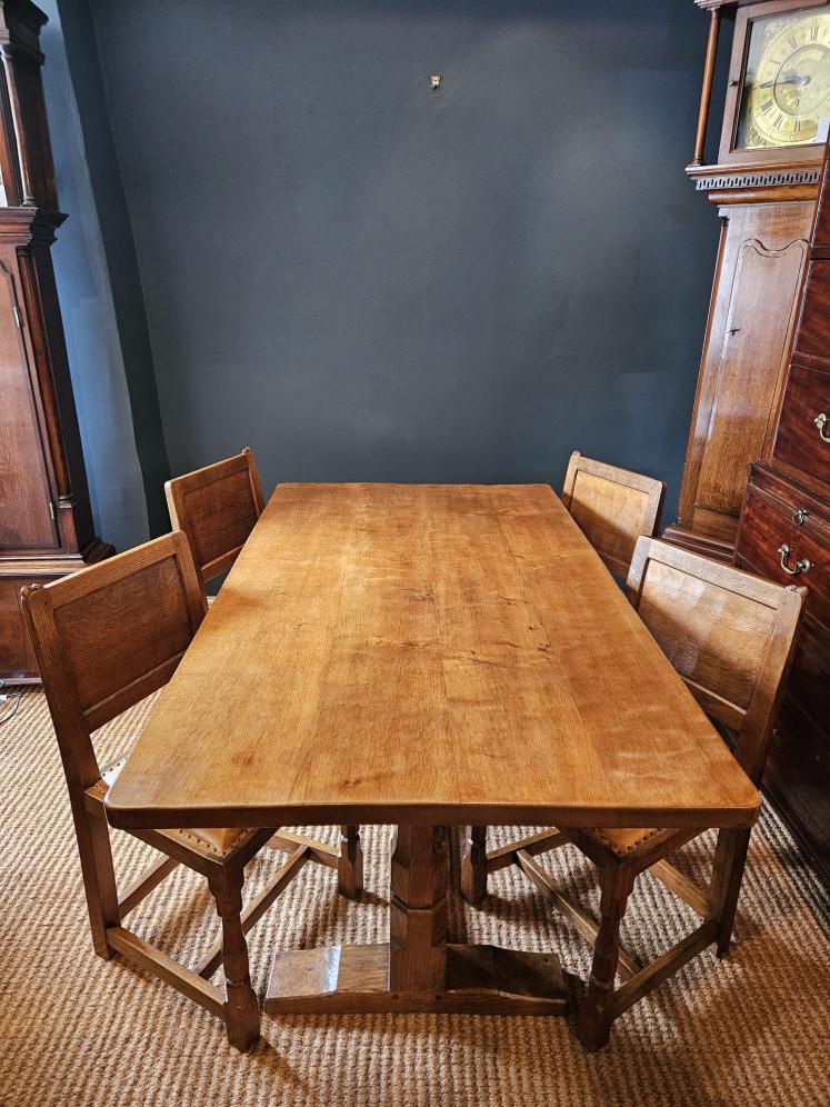 Superb 1940's Thompson of Kilburn Mouseman Dining Table and Chairs - Image 1