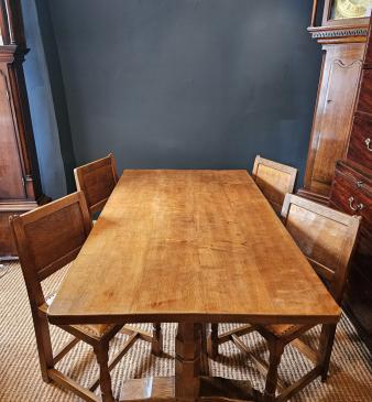 Superb 1950's Thompson of Kilburn Mouseman Dining Table and Chairs - Image