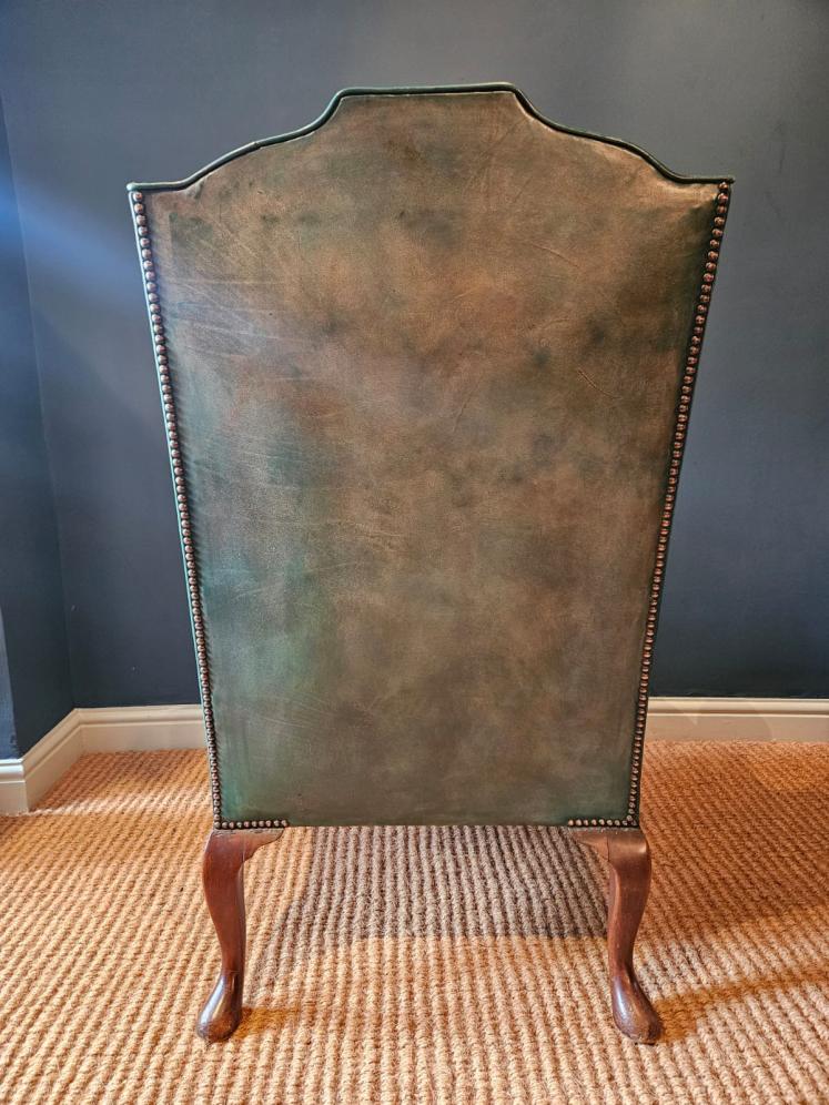 George III Walnut Cabriole Leg Leather Wing Back Arm Chair - Image 8