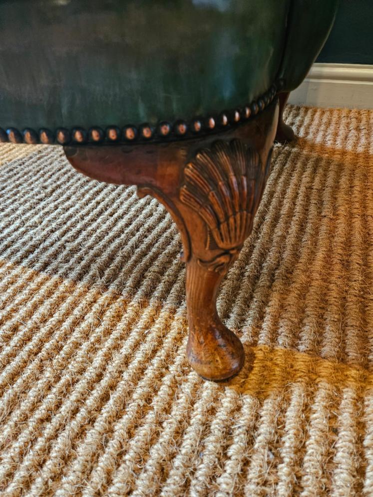 George III Walnut Cabriole Leg Leather Wing Back Arm Chair - Image 5