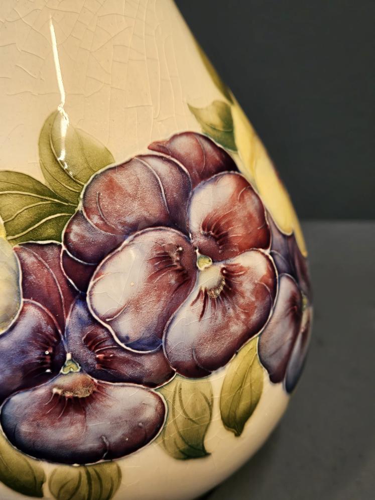 Large Early Moorcroft McIntyre Pansy on White Vase - Image 3