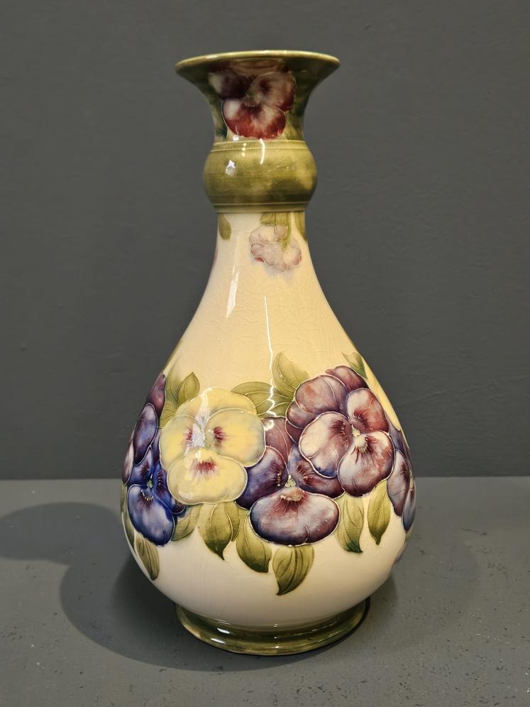 Large Early Moorcroft McIntyre Pansy on White Vase - Image 2