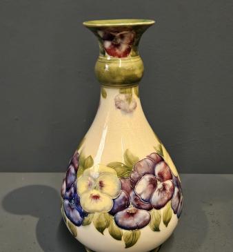 Large Early Moorcroft McIntyre Pansy on White Vase