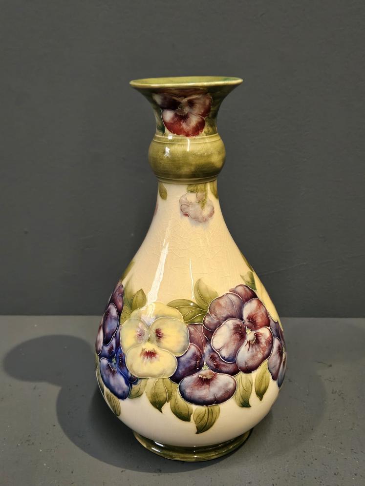 Large Early Moorcroft McIntyre Pansy on White Vase - Image 1