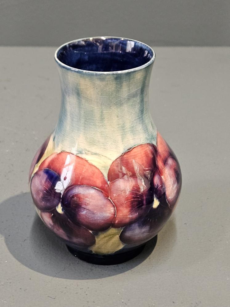 Moorcroft Pansy Vase with Rare Pale Blue Top - Image 2