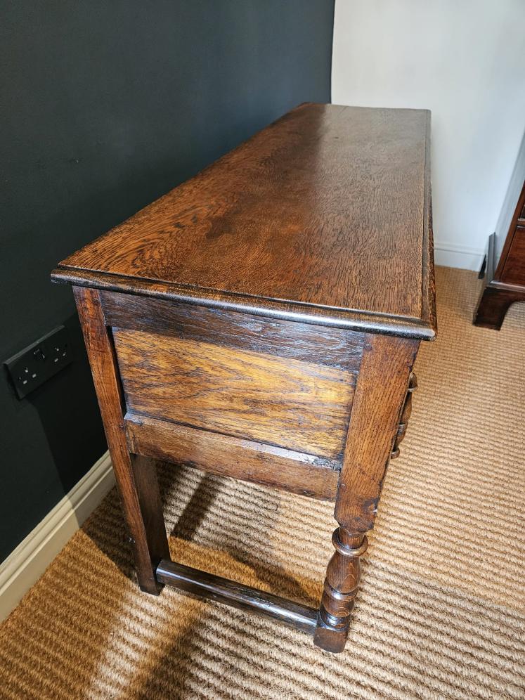 George I Oak Geometric Moulded Three Drawer Dresser - Image 7