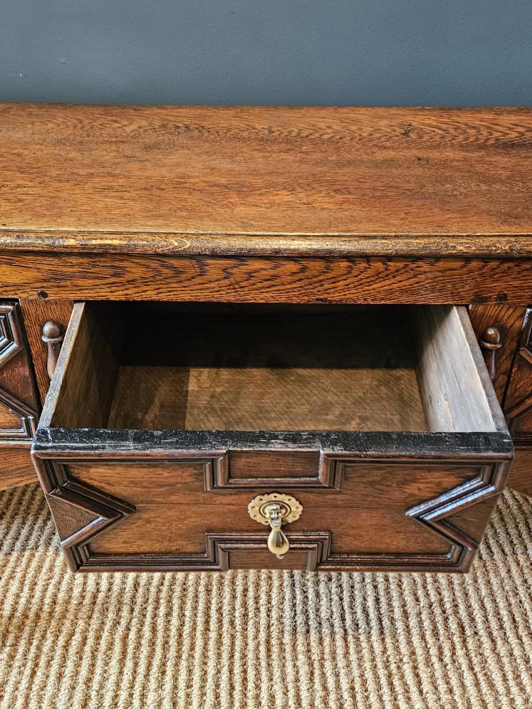 George I Oak Geometric Moulded Three Drawer Dresser - Image 5