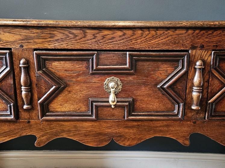 George I Oak Geometric Moulded Three Drawer Dresser - Image 2