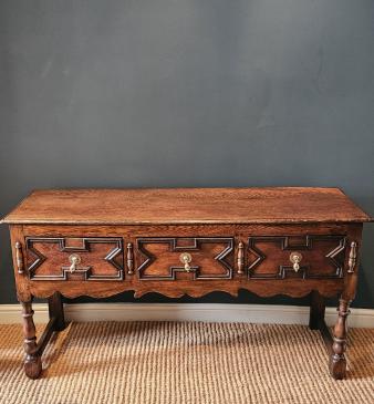 George I Oak Geometric Moulded Three Drawer Dresser - Image
