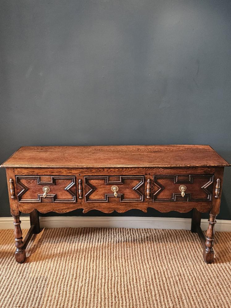 George I Oak Geometric Moulded Three Drawer Dresser - Image 1