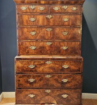 George I Walnut Chest on Chest with Dished Sunburst - Image