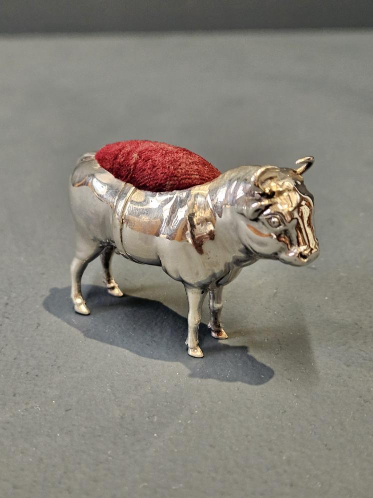 Edwardian Silver Bull Pin Cushion  - Image 6