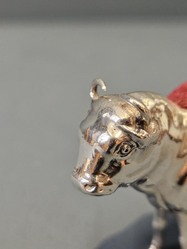 Edwardian Silver Bull Pin Cushion  - Image 5