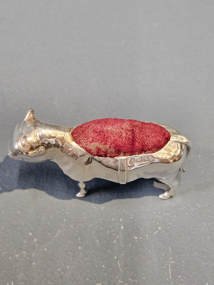 Edwardian Silver Bull Pin Cushion  - Image 4