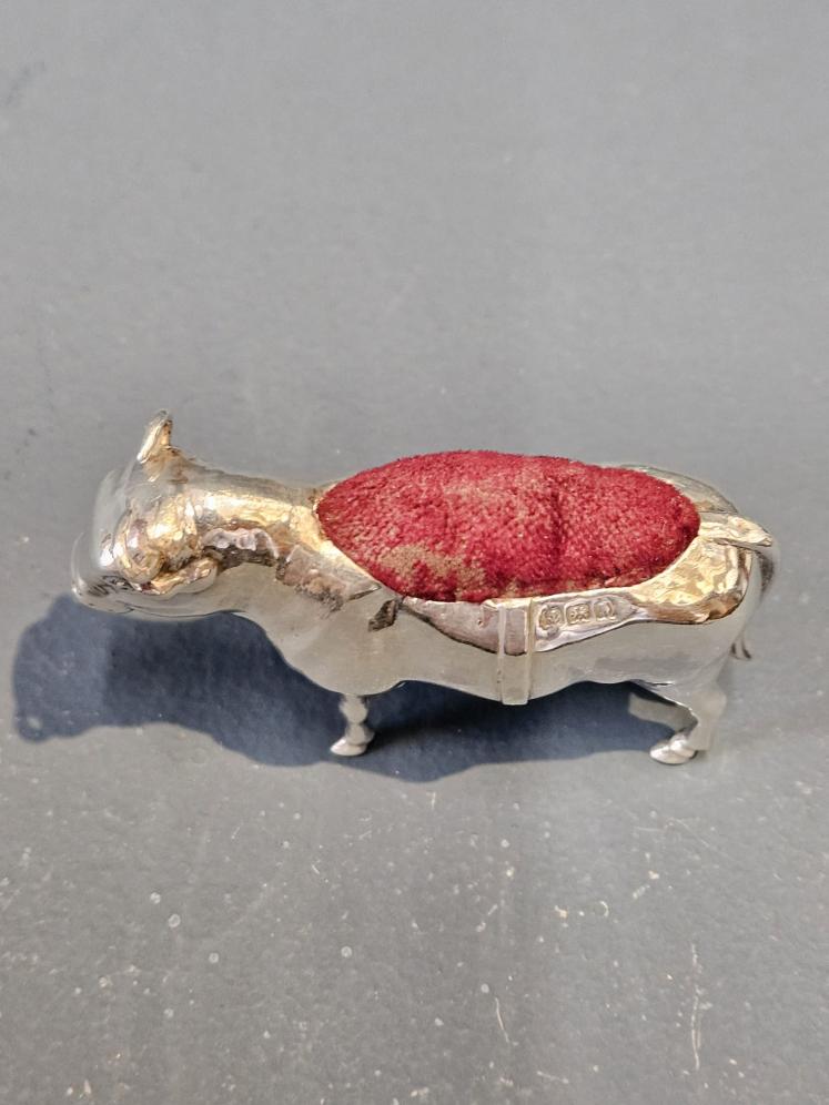 Edwardian Silver Bull Pin Cushion  - Image 3